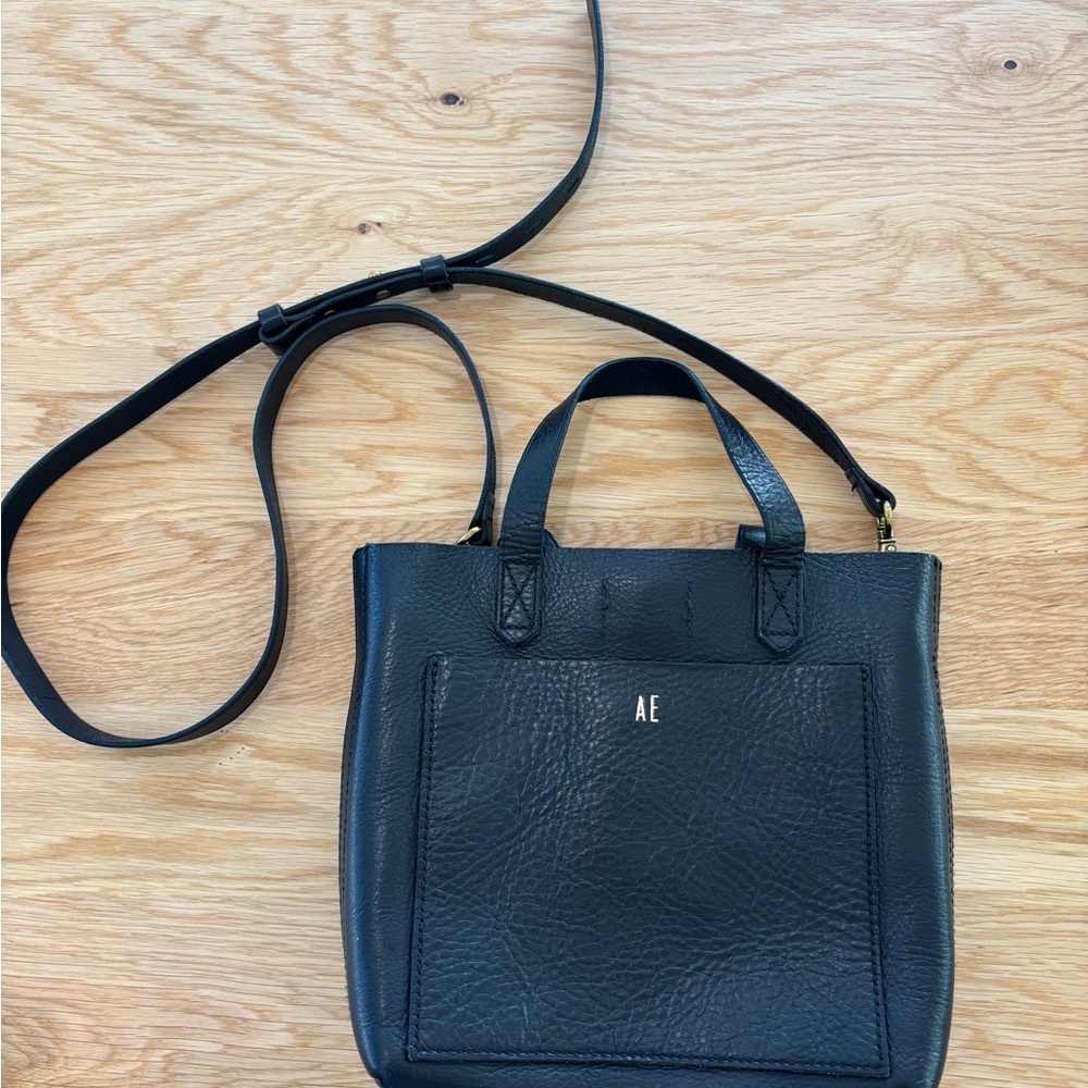 Madewell- Black Leather Crossbody Tote Bag with Top Handles